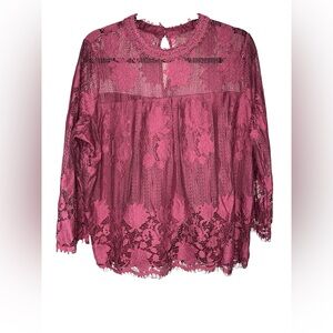 Soho Deep Burgundy Lace Long Sleeve (3/4) Lined Top size L